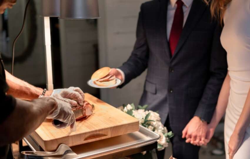 bride and groom barbecue