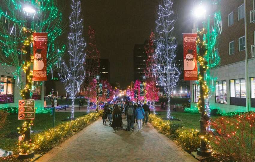 people enjoying wanderlights at columbus commons