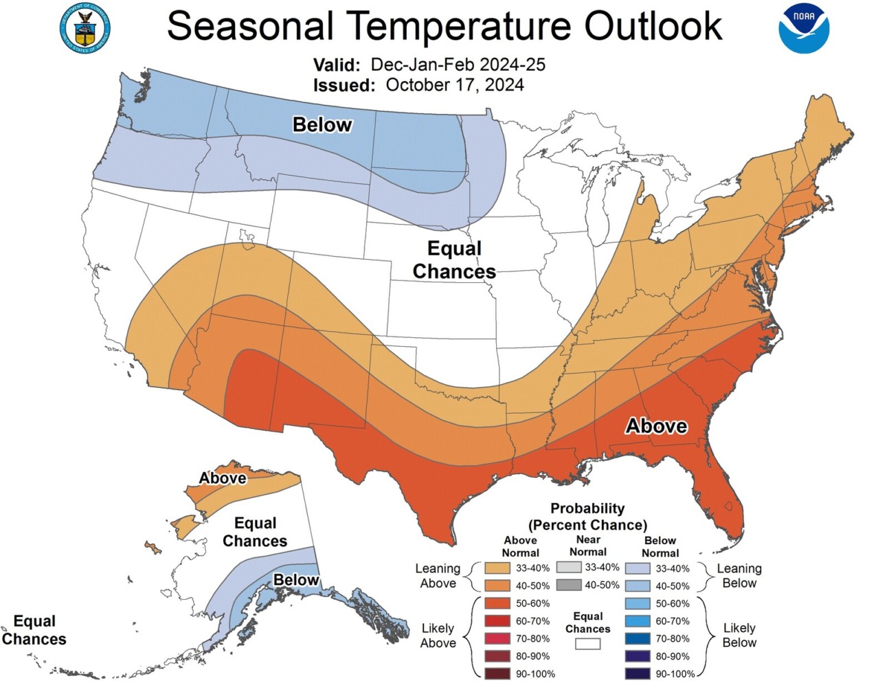 winter outlook from NOAA showing temperature