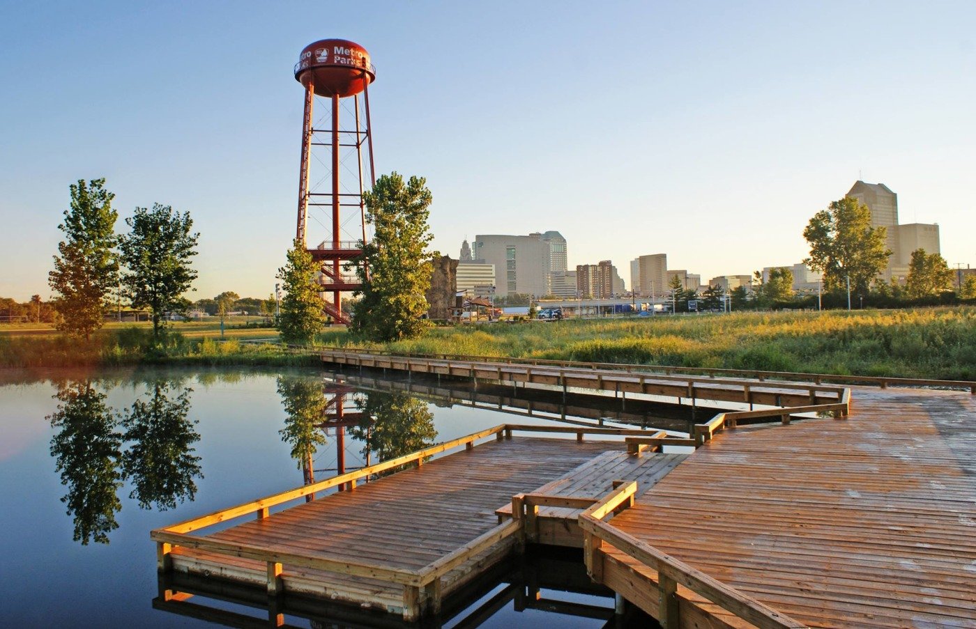 Scioto Audubon wetlands and water tower