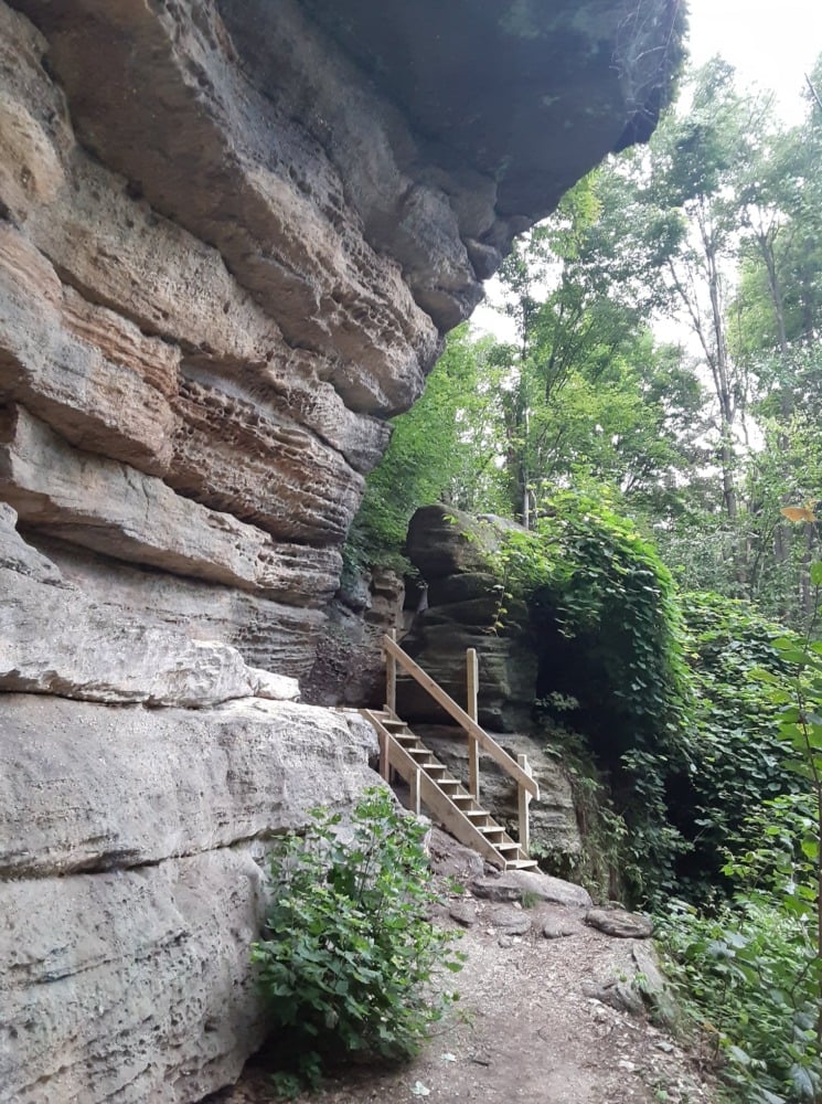 a wooden staircase at thompson ledge park